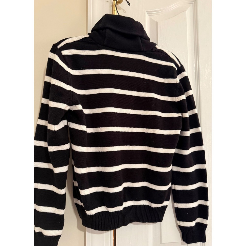 Lauren Ralph Lauren Womens Black White Striped Shawl Collar Toggle Sweater M - Picture 2 of 7